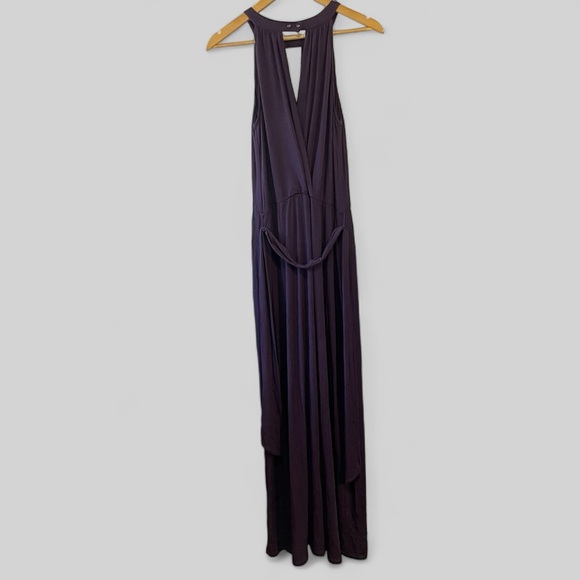 Michael Stars Womens Halter Maxi Dress Size Medium Dark Purple Deep V Modal  Belt